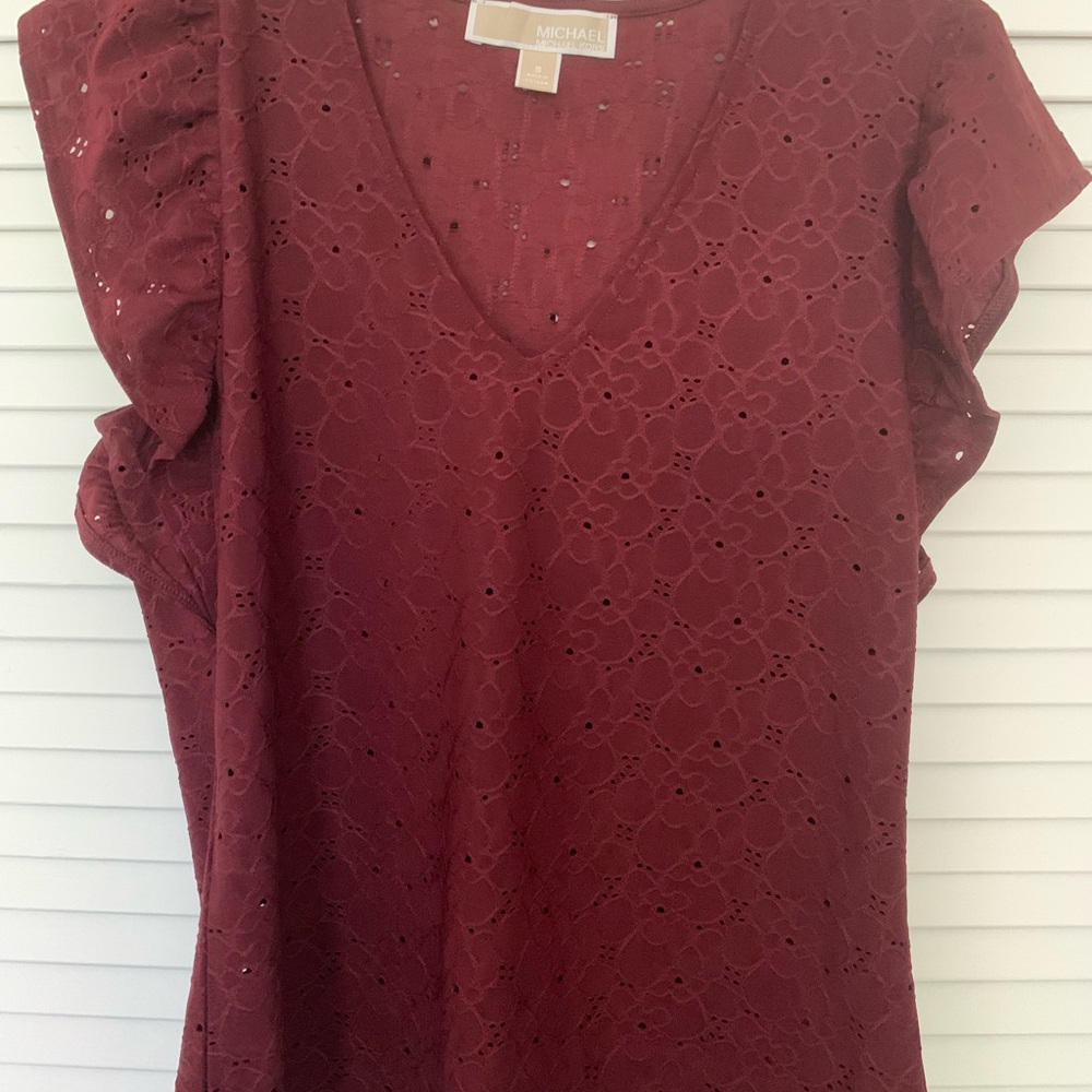 Michael Kors Red Ruffled Cap Sleeve Blouse